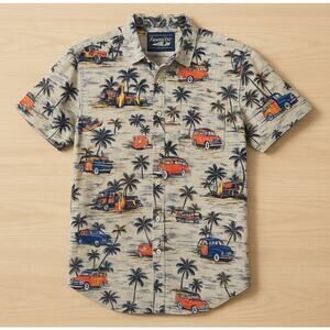 Huntington Beach Club Mens Collard Button Down Short Sleeve Shirt Surf Board L